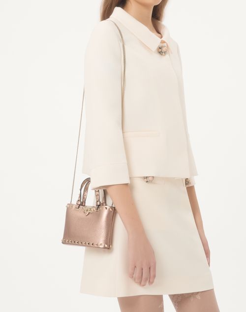 Valentino Garavani - Mini Rockstud Shopping Bag In Laminated Grainy Calfskin. - Rose Cannelle - Woman - Totes